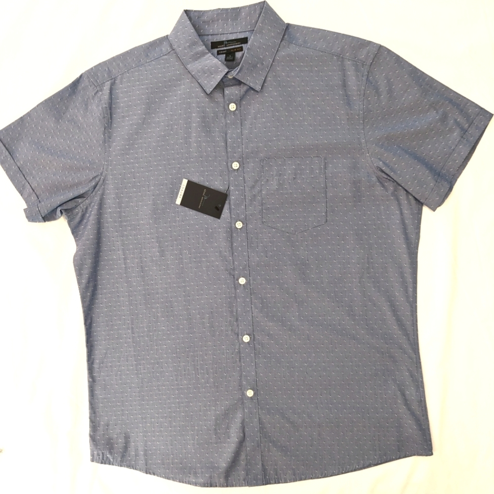 Marc Anthony Short Sleeve Button Up Shirt Blue White Checkered Size L